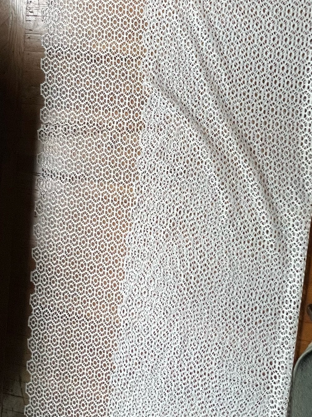 White Lace like Fabric Panel 90 x60 inches all edges are scalloped.